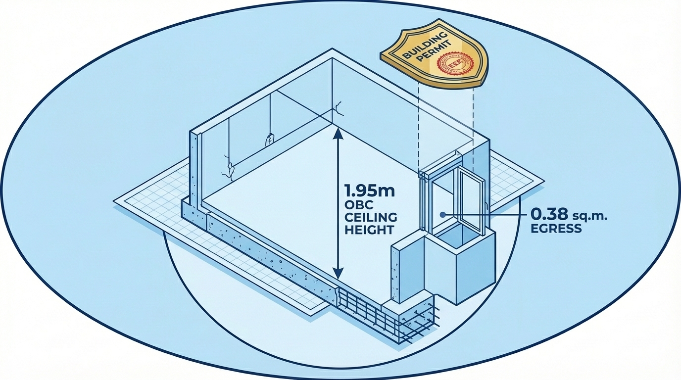 OBC Egress Window and Building Permit Diagram